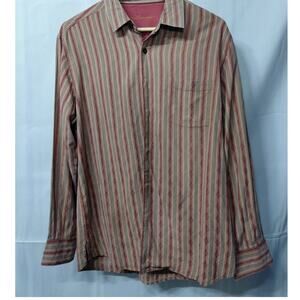Tommy Bahama Silk Striped Shirt Brown Long Sleeve Collared Size M